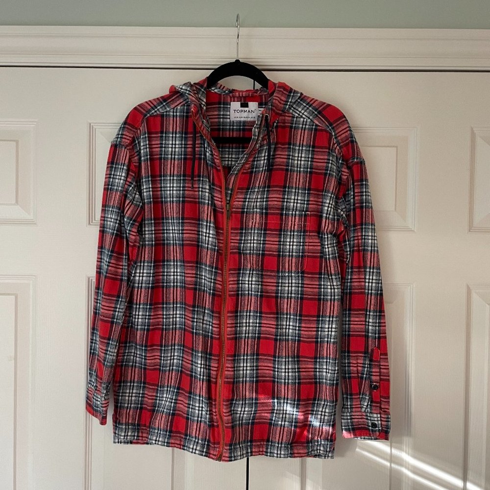 Plaid Shirt Zip-Up with Hood
